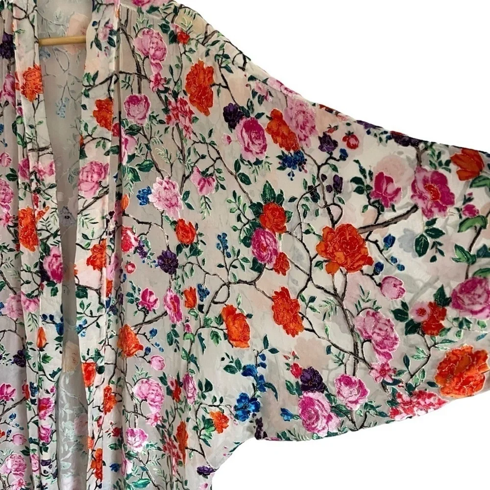 FRANCESCA MIRANDA Francesca Floral Silk Blend Devore Long Kimono‎